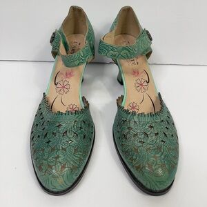 Spring Step Green Floral Heels